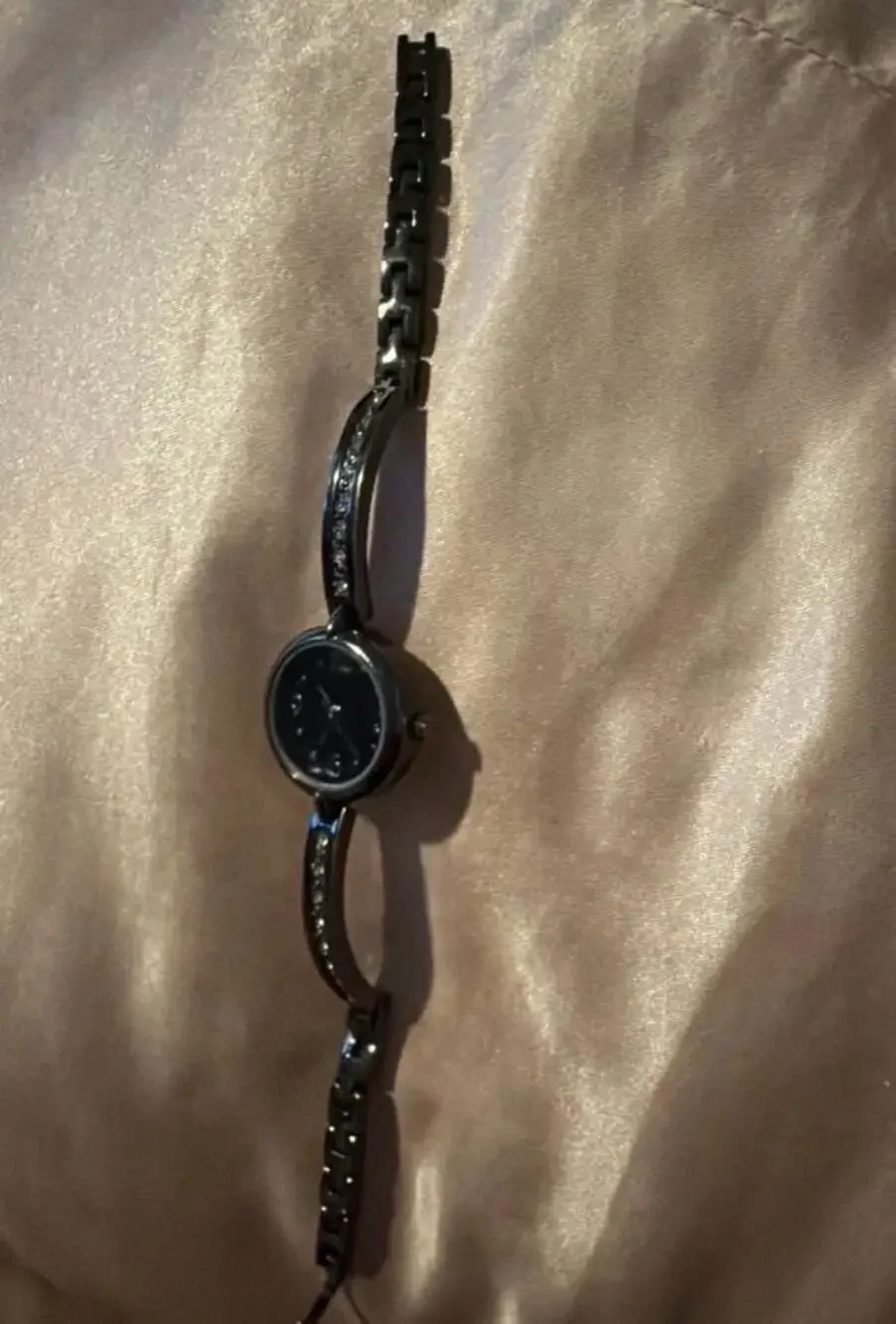 Women’s Black Dial Quartz Watch Rhinestone Crystal Bracelet Silver Tone